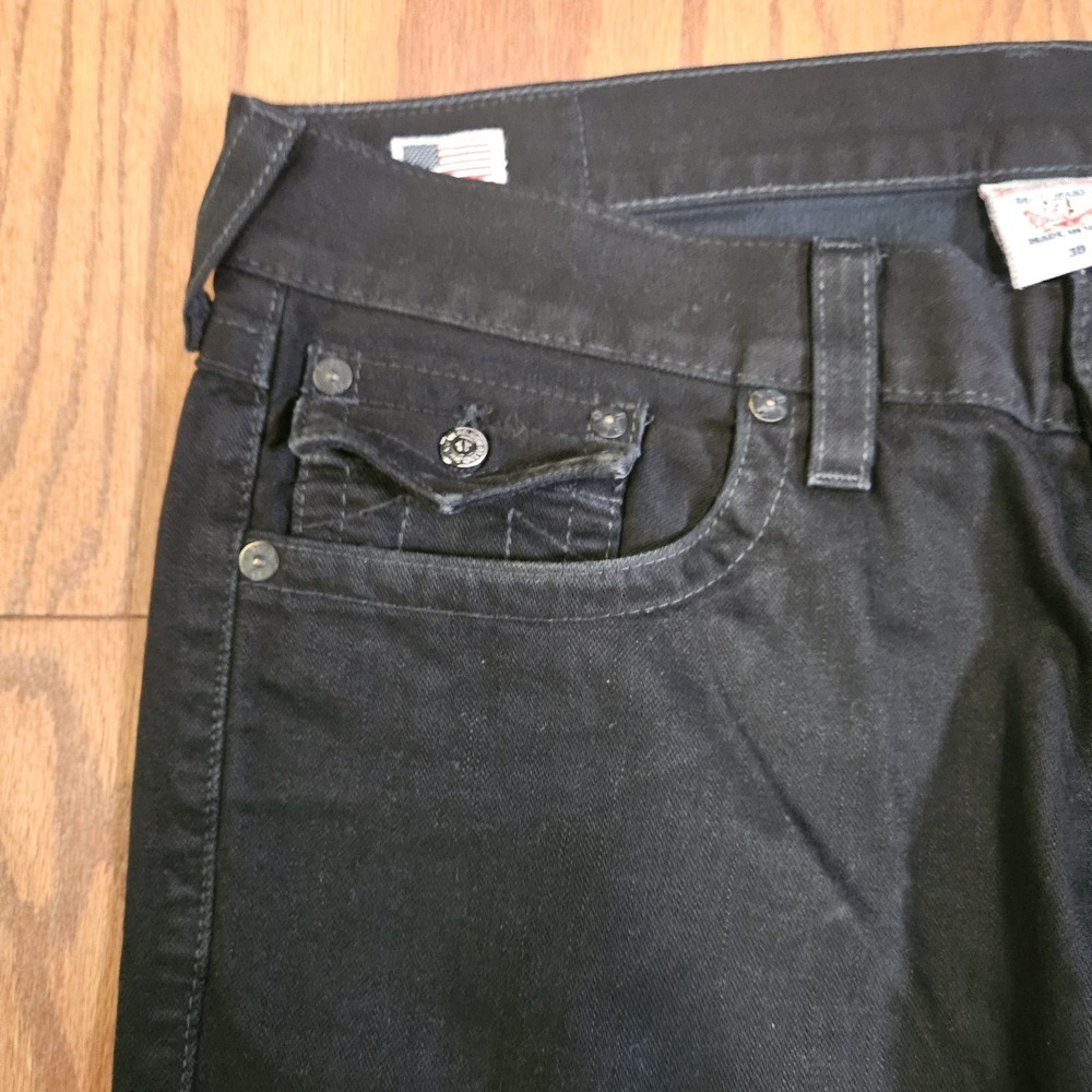 True Religion Ricky Straight Leg Black Jeans Mens Size 38 Made in USA 38x32 - Picture 11 of 14